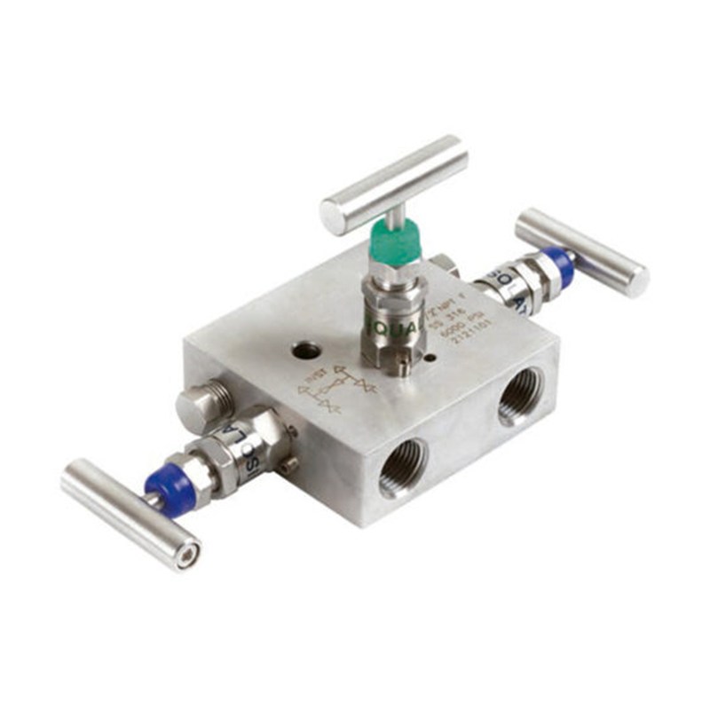 SS 316 Manifold Valve, 3 Way, 1/2 Inch, 6000 PSI, FNPT End